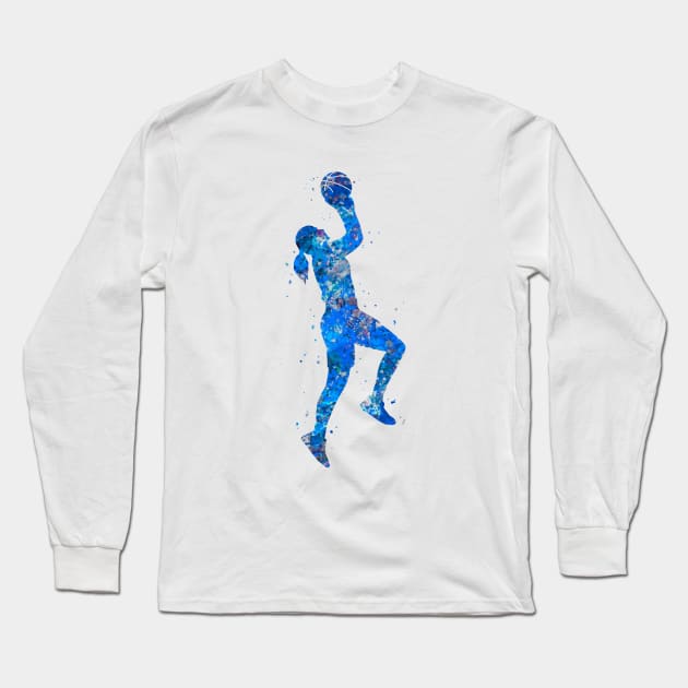 Basketball girl - blue Long Sleeve T-Shirt by Yahya Art